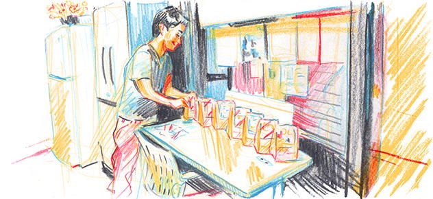 rendering of a member of the Blue Ridge Community College’s Beyond the Blue group bags lunches to give to students