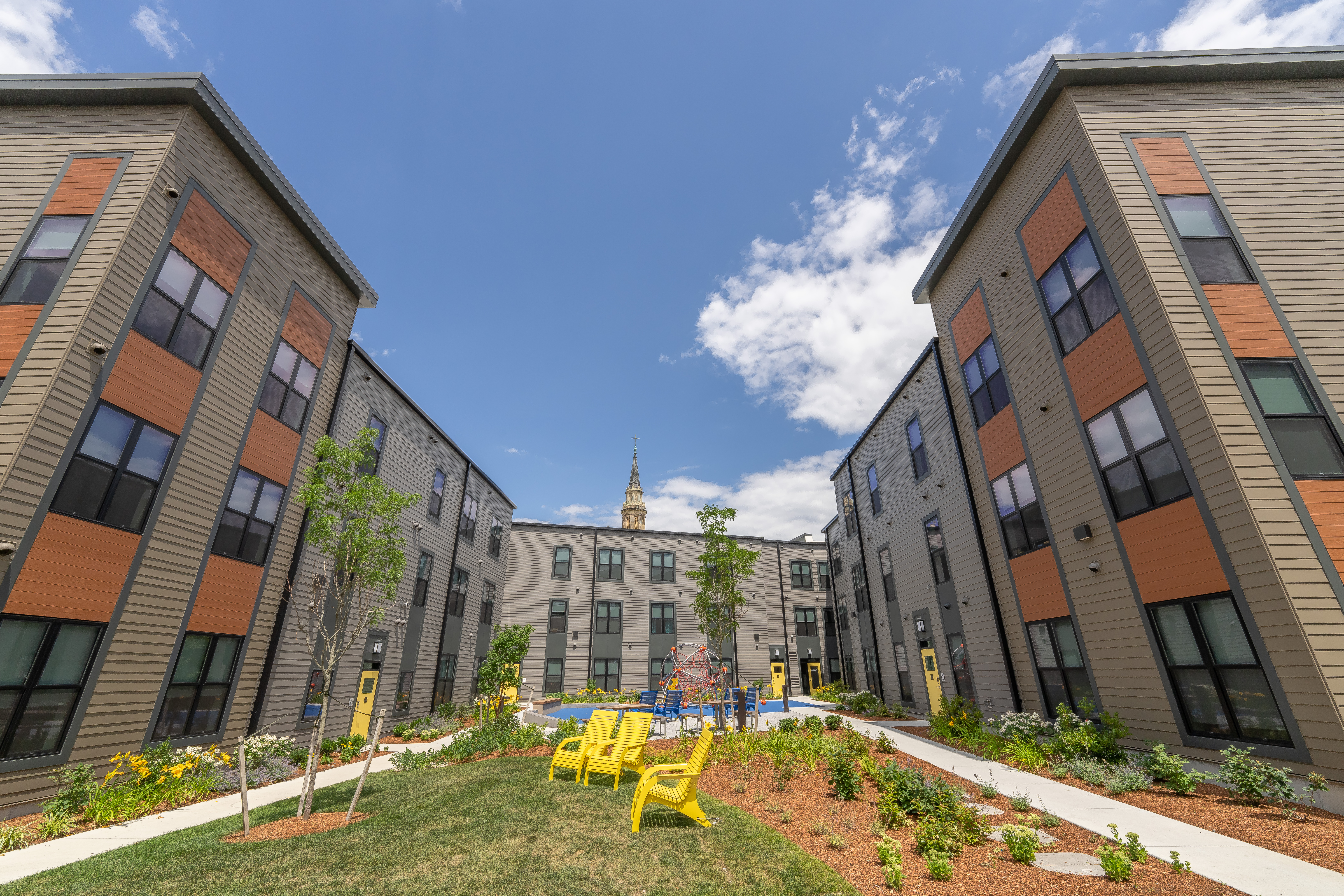 An interior courtyard at Flat 9 at Whittier Apartments in Roxbury, Massachusetts