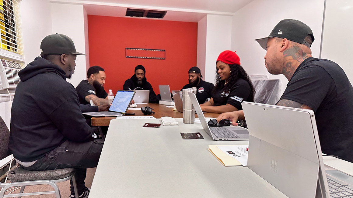 Salvation and Social Justice’s Trenton Restorative Street Team working on their Restorative Justice Violence Interruption App (RJVIA)