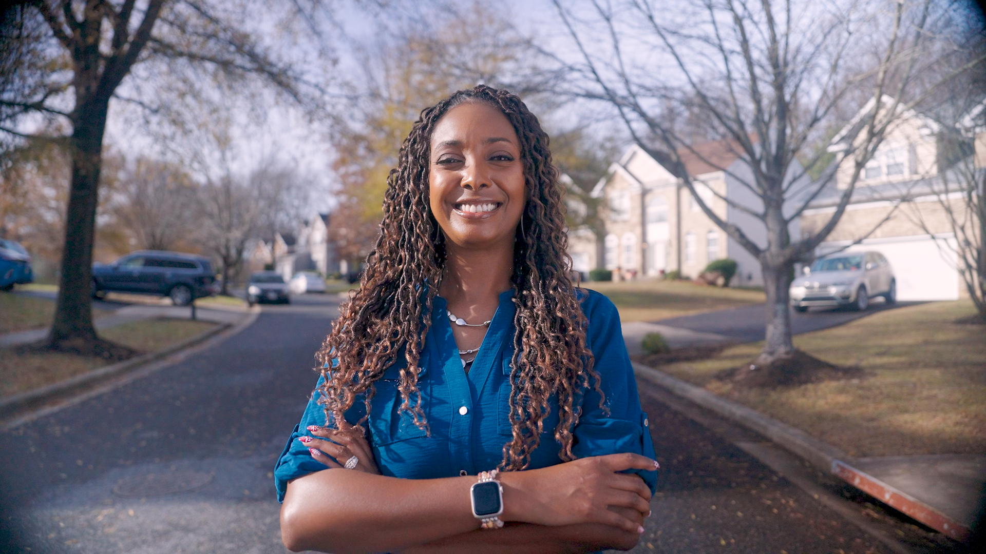 Carla Barbour stands in her neighborhood in Prince George's County, Maryland, a surburb of Washington DC.