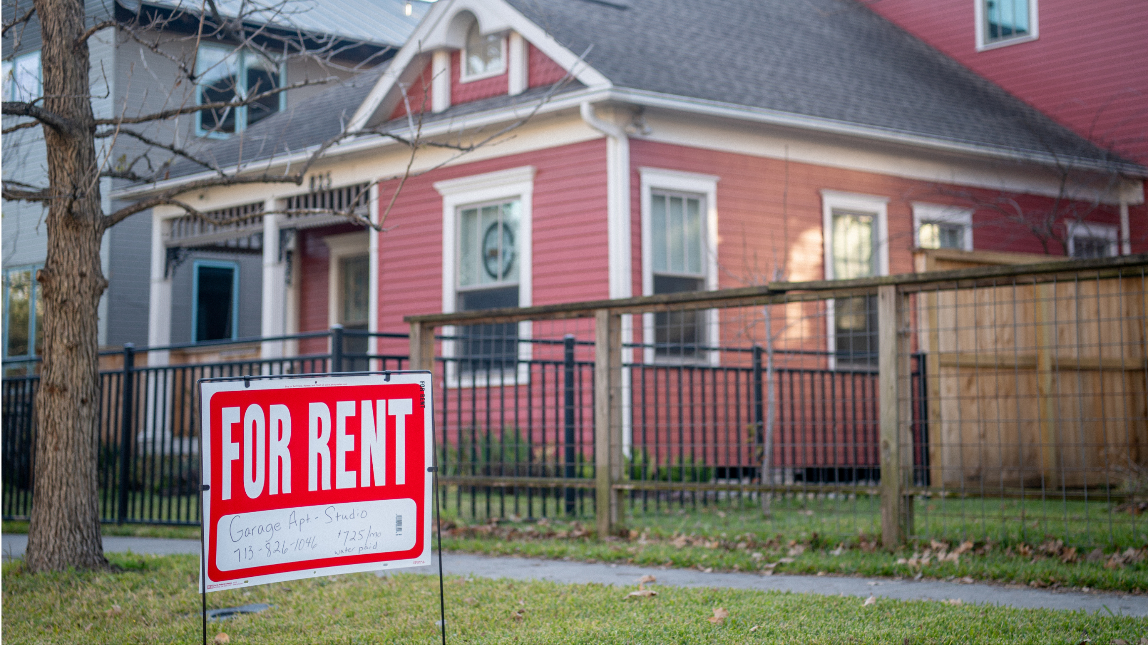  A 'For Rent' sign is posted near a home on February 07, 2022 in Houston, Texas