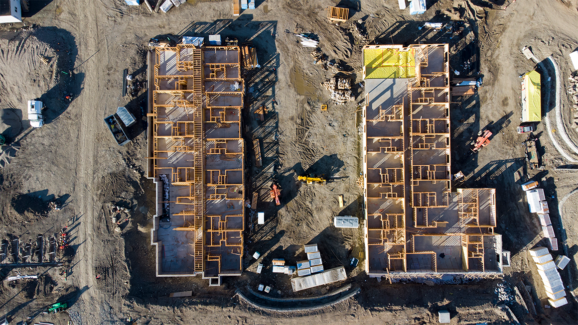 Photo taken from a bird’s eye view of housing construction. 