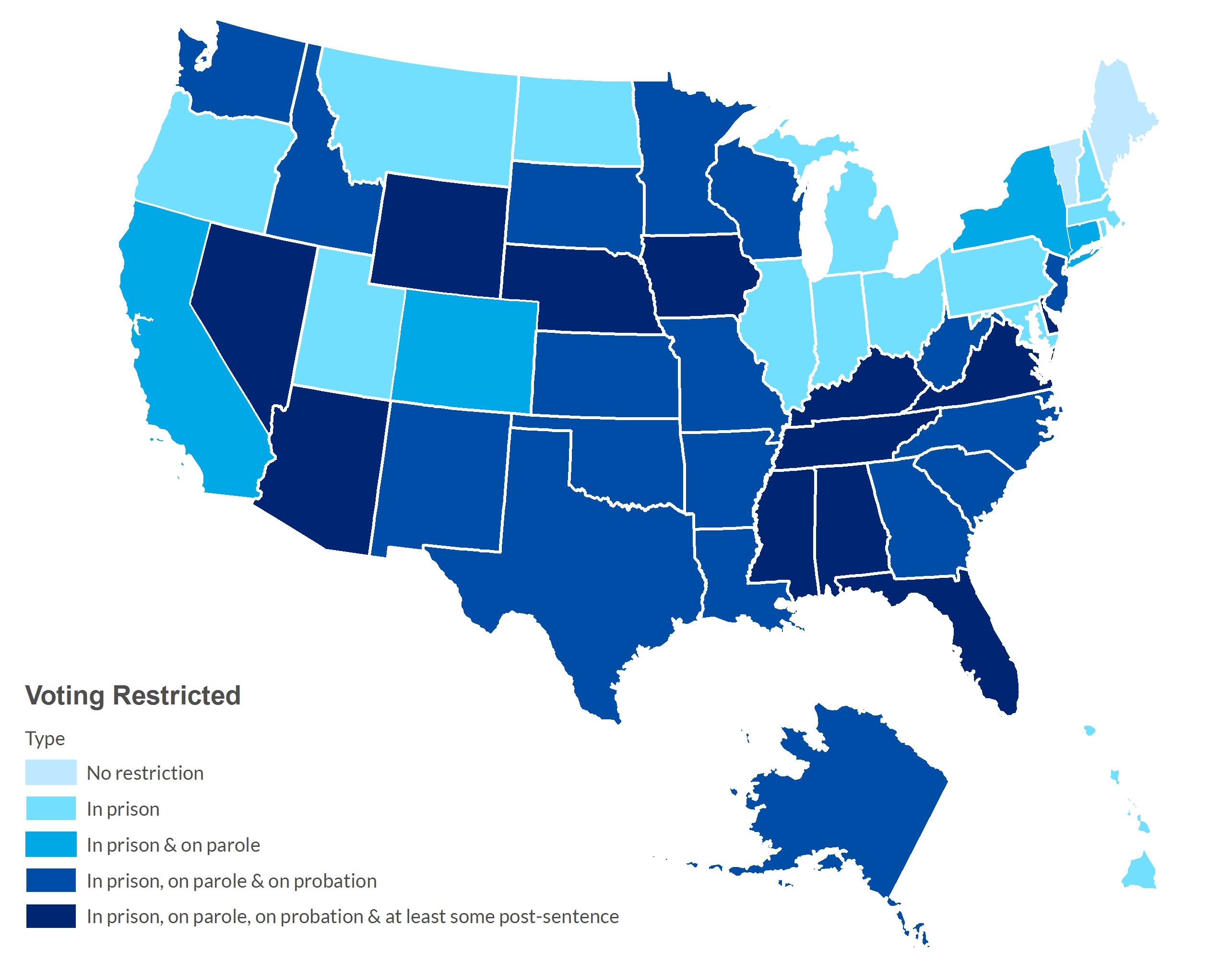 Disenfranchisement in the United States map