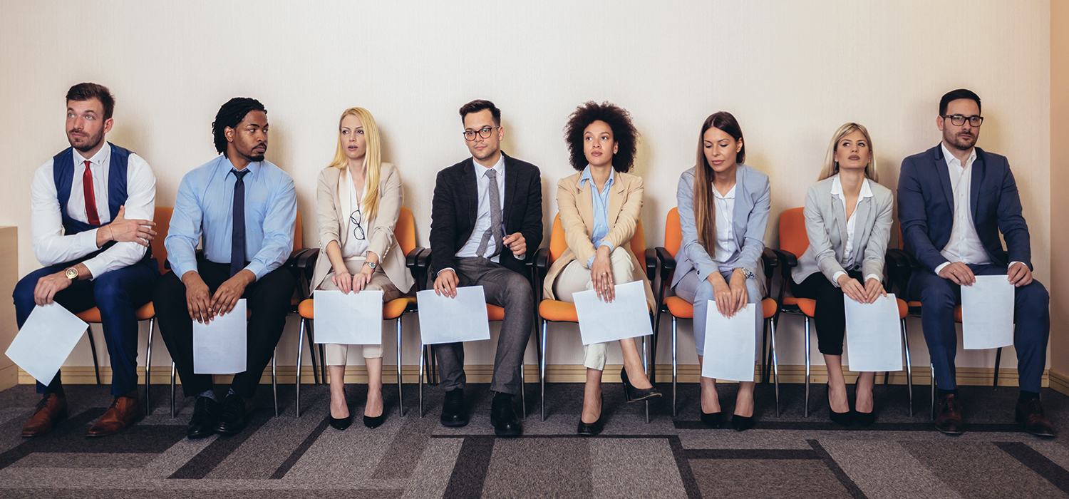 Job applicants wait to be interviewed