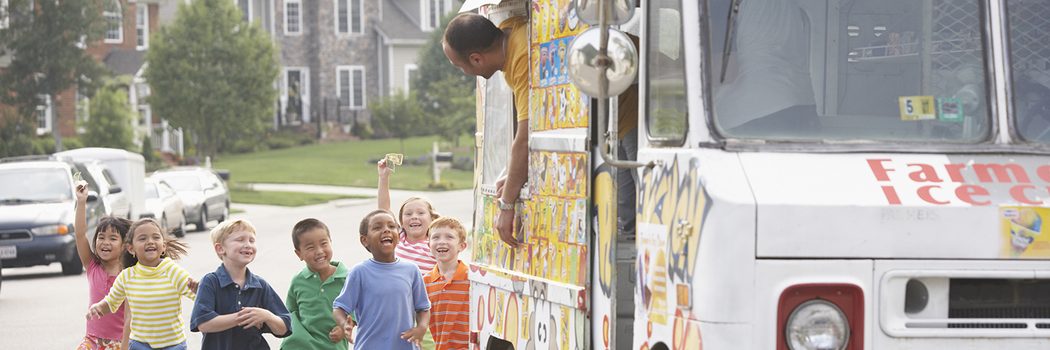 Kids run after ice cream truck