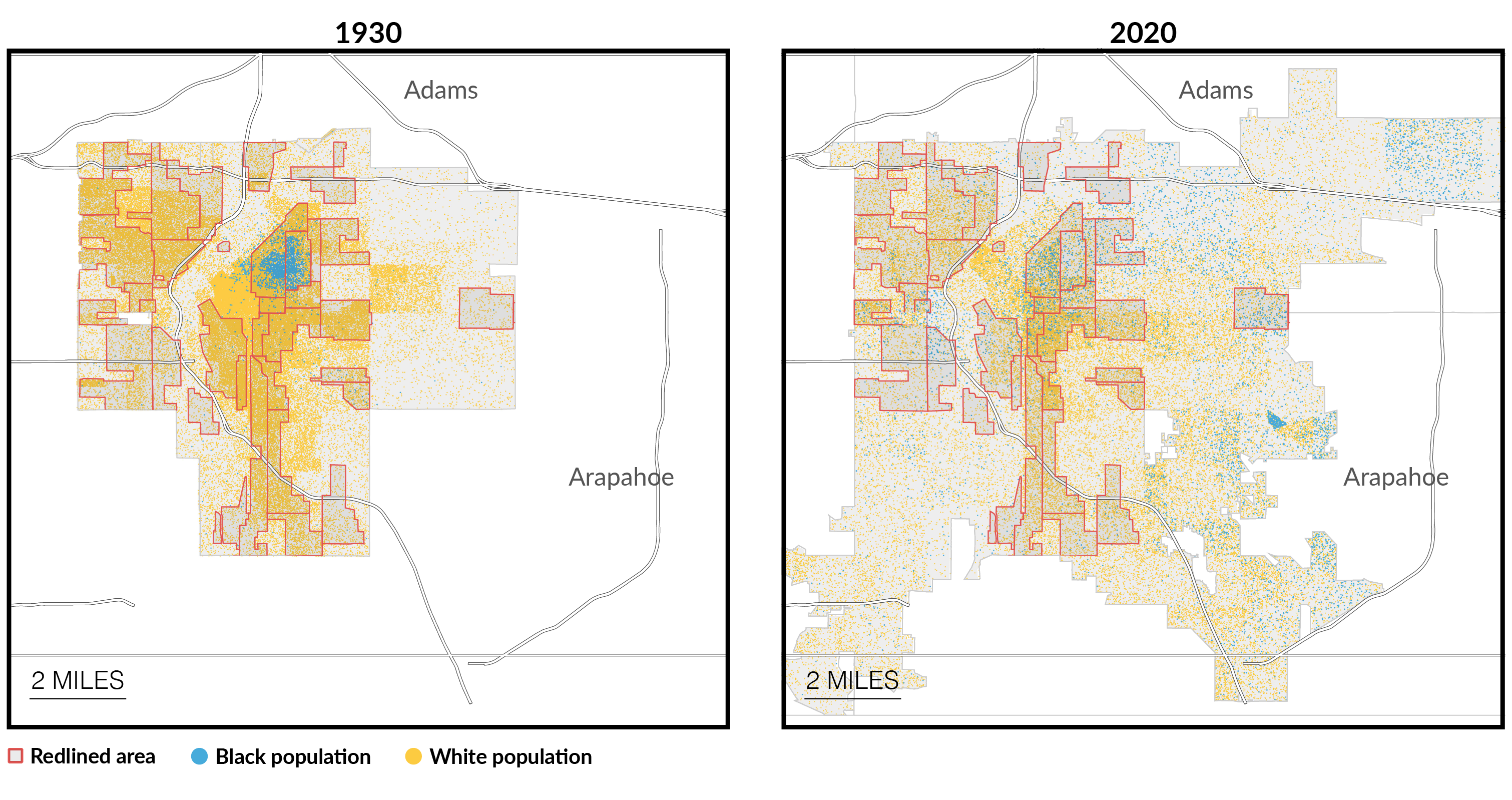 The locations of formerly redlined areas are from the Home Owners Loan Corporation maps