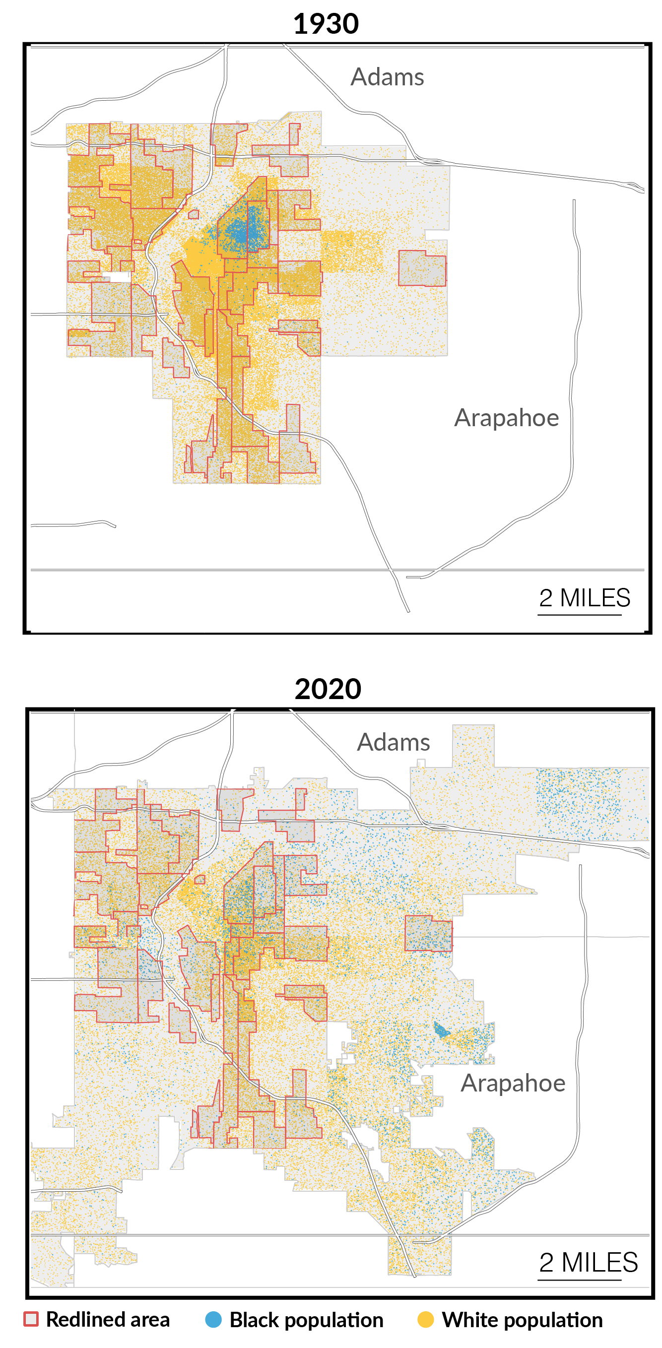 The locations of formerly redlined areas are from the Home Owners Loan Corporation maps