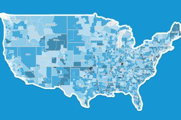 map of the united states with detial of county lines.