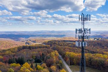 mobile service tower in forested area of West Virginia