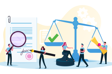 illustration of law and regulations, arrows, contract