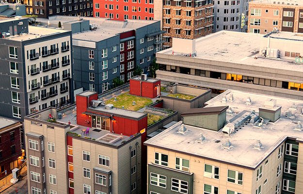 City skyline with apartments