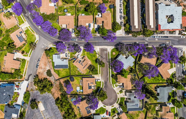 Aerial view of a suburban neighborhood 