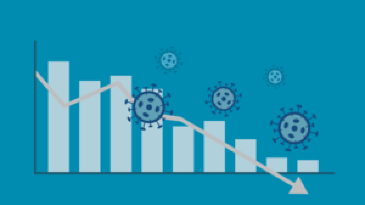 Event image placeholder - downward trending bar graph with illustrated coronavirus cells