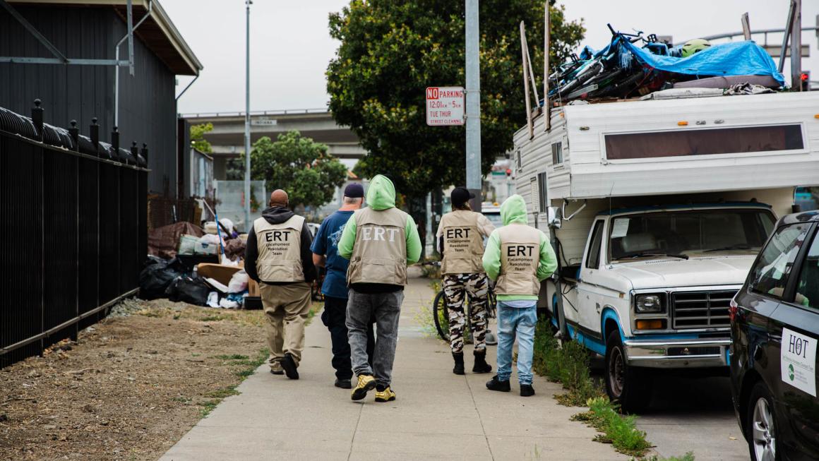 Members of the Encampment Resolution Team and Homelessness Outreach Team