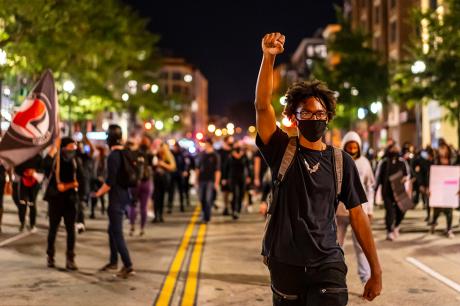 many protesters gathered in Washington DC, USA and marched all around Downtown DC