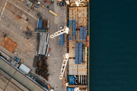 aerial view of a cargo ship