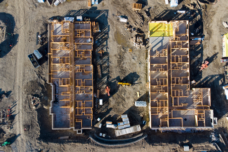 Photo taken from a bird’s eye view of housing construction. 