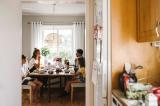 A family sharing a meal together at home.